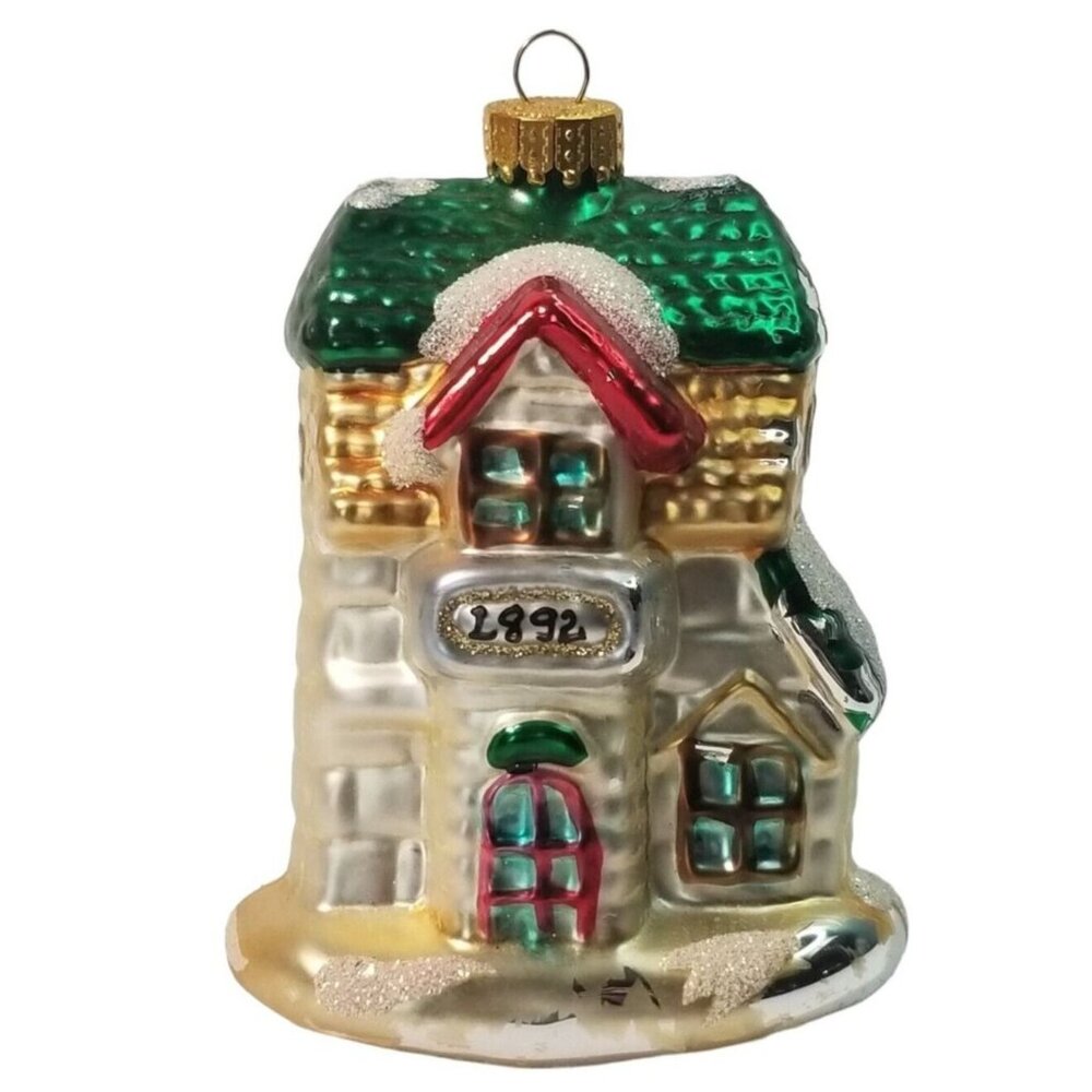 Glass Christmas Ornament Glass House Green Roof Holiday Home New House Town